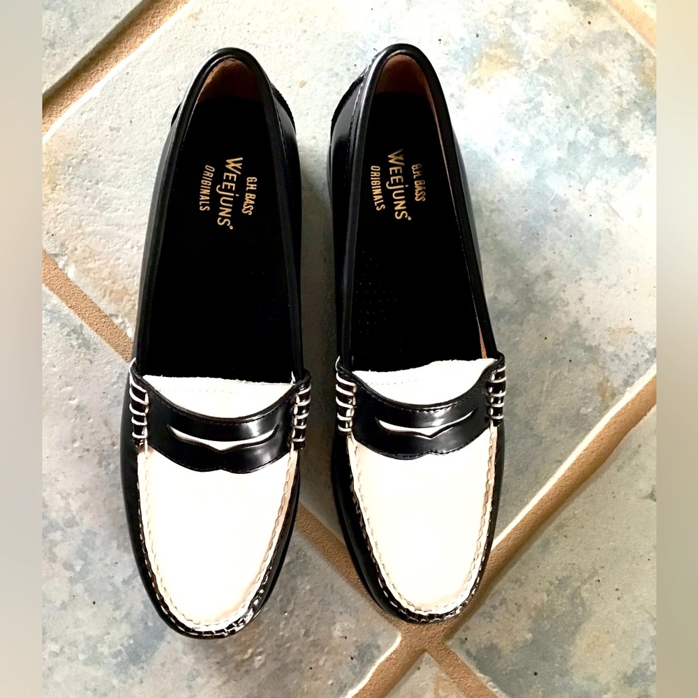 Weejuns Two-Tone Black and White Penny Loafers